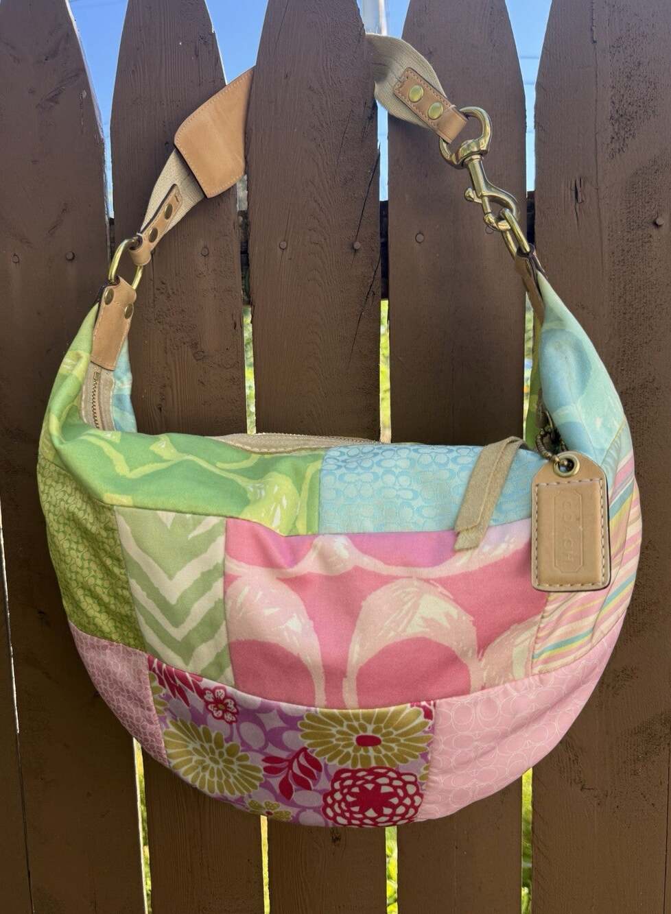 COACH Y2K Patchwork Signature C Multicolor Hobo Bag 374, Shoulder Bag